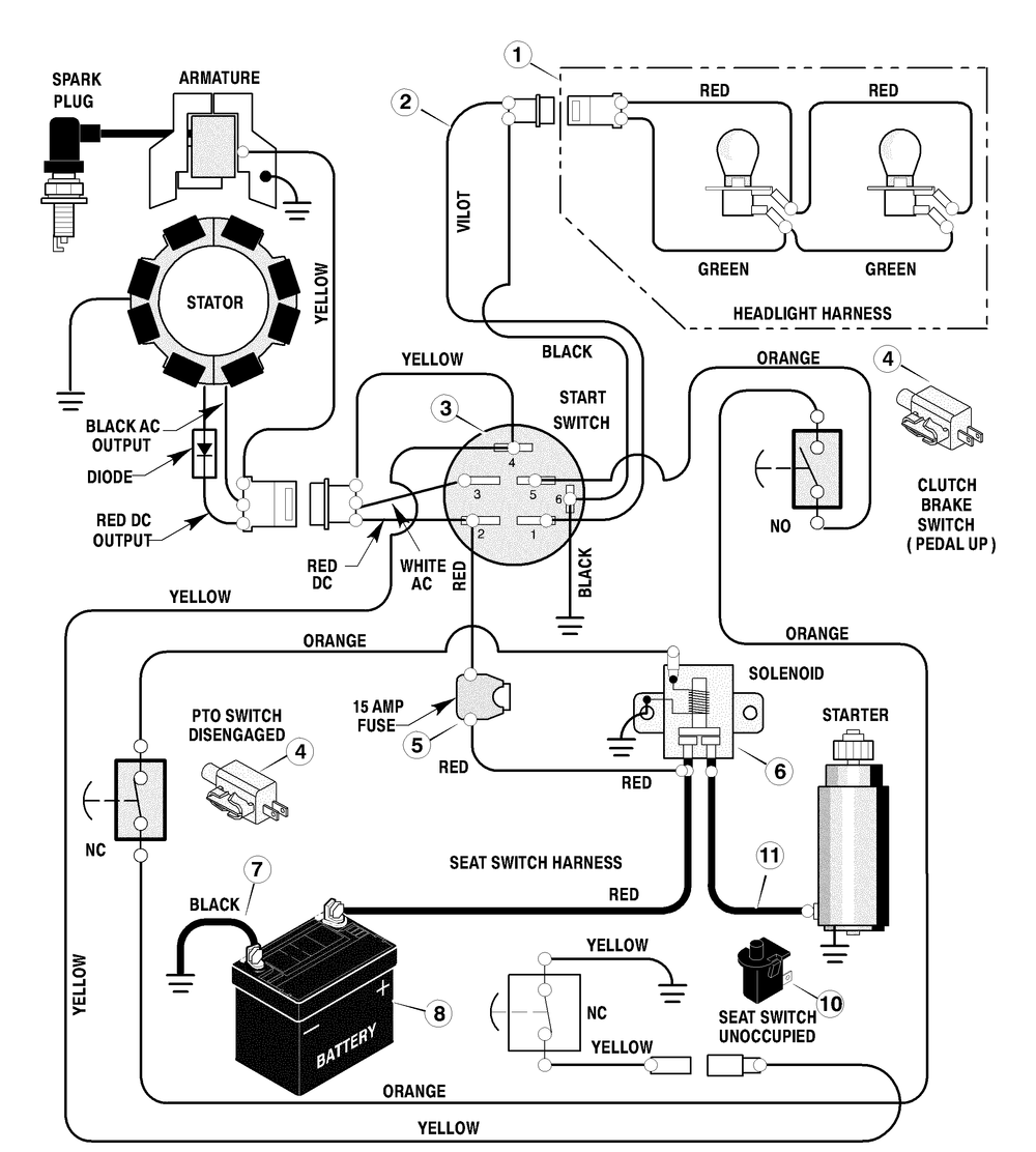 Electrical System Diagram and Parts List for 387002X92NA 2004 Briggs and Stratton Lawn Tractor